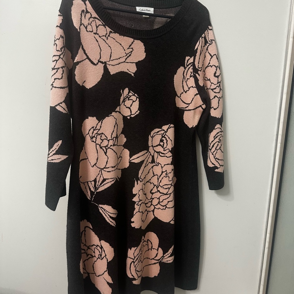 Calvin Klein Long Sleeve Black and Pink Dress